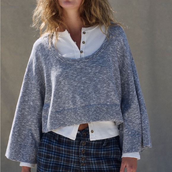 Free People Tops - Free People Beach Dionne Sweater Top steel grey combo